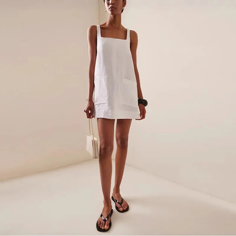 Woman Mini Dress Summer Dress Casual Sleeveless Pocket Dress
