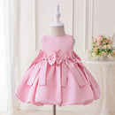Toddler Pink Bow Party Baby Girls Dress Elegant Birthday Princess Prom Dress Kids Flower Bridesmaid