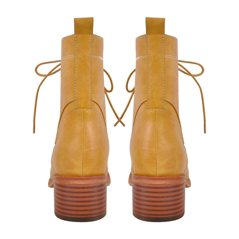 Women Round Toe Lace UP Ankle Boots  Gothic Heeled Winter Combat Boots