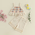 Children Girls Summer Clothing Set Toddler Two Pieces Outfits Set Floral Ruffled Sleeveless Tank Tops Tassel Shorts Set