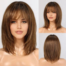 Ombre Golden Brown Human Hairs for Women Natural Daily Straight 12inch Short Human Hair Wigs