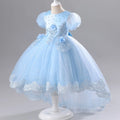 Light blue children's dress with floral details on a mannequin against a gray background, Obroi
