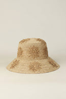 Women Foldable Raffia Bucket Hat with Sunflower Design Wide Brim Summer Beach Sun Hat