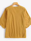 Summer Casual Cotton Blouse Woman V-Neck Short Sleeve Solid Shirt Female Streetwear