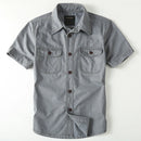 Cargo Shirts Men Summer Short Sleeve Shirt Cotton Vintage Solid Shirts Jacket Male