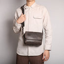 Leather Retro Men Bag Genuine Shoulder Bag Crossbody Bag iPad Small Square Bag