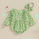 Spring St. Patrick's Day Girl Outfit Long Sleeve Clover Bodysuit Hairband Fall Clothes