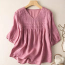 Women's Shirts Summer Loose Top V-neck Ladies Clothing Linen Blouses