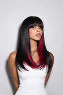 Pink Straight Human Hair Wigs With Bangs Full Wig Highlight Wig Human Hair Wigs