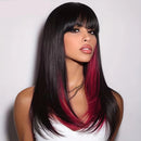 Pink Straight Human Hair Wigs With Bangs Full Wig Highlight Wig Human Hair Wigs