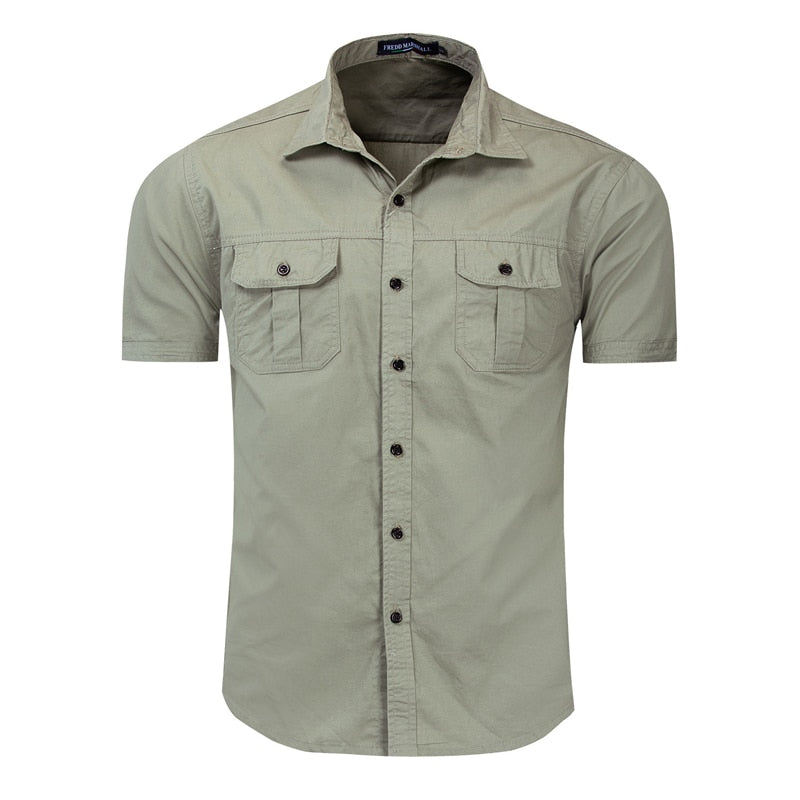 Men Tactical Shirts Summer Solid Casual Cotton Short Sleeves Men Military Outdoor Mountaineering Short Sleeve Shirts