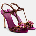 Women Rhinestone Flower Heel Sandals Floral Satin Ankle Strap Stiletto Elegant Sandals