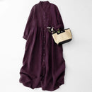 Retro Single-breasted Shirt Dresses Autumn Casual Loose Female Midi Dress