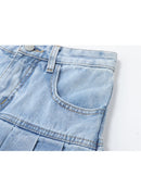 Women Punk Denim Mini Pleated Skirt Ladies Summer Vintage High Waist Ruffles Jean Skirts