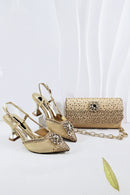 Satin Pumps Rhinestone For Bridal Luxury Matching High Heels and Bag Set