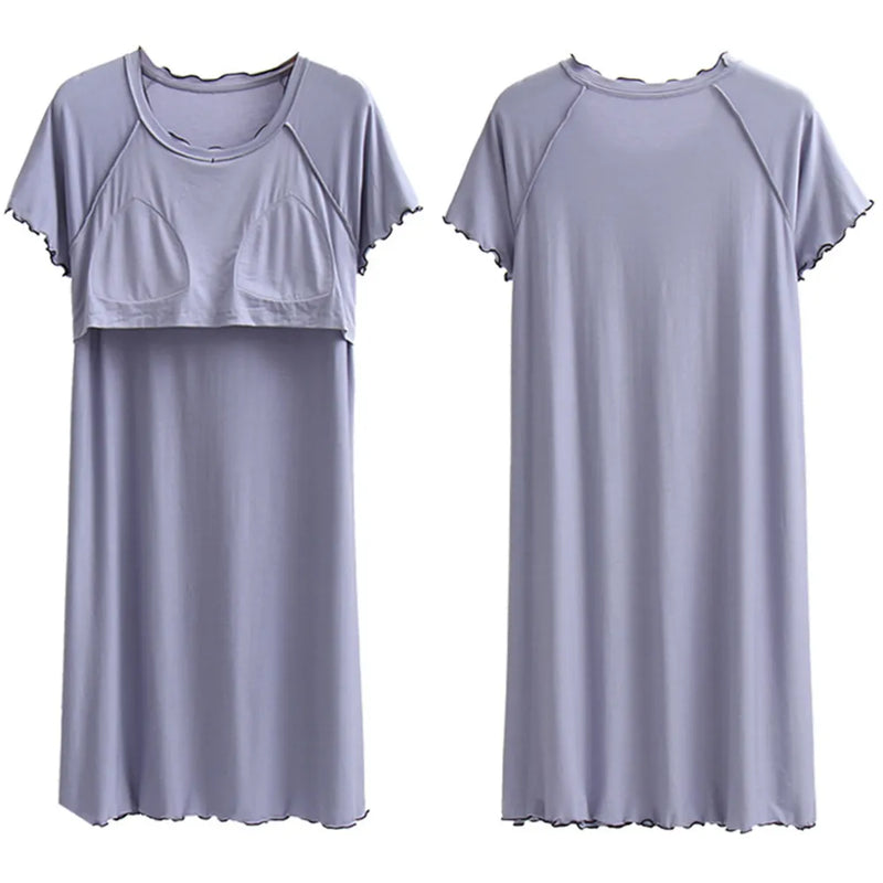 Women's Bra Nightgown Lace Nightdress Pajamas Nightwear Pyjamas Sleepwear Round Neck Short Sleeve Sexy Casual