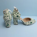 Toe Pearl Bridal wedding shoes and Bag Thin Heel Slingbacks Female Ladies Shallow Women Shoes