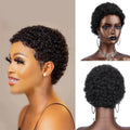 short afro curly human hair wig hair machine made pixie cut short curly human hair wig 4inch black color