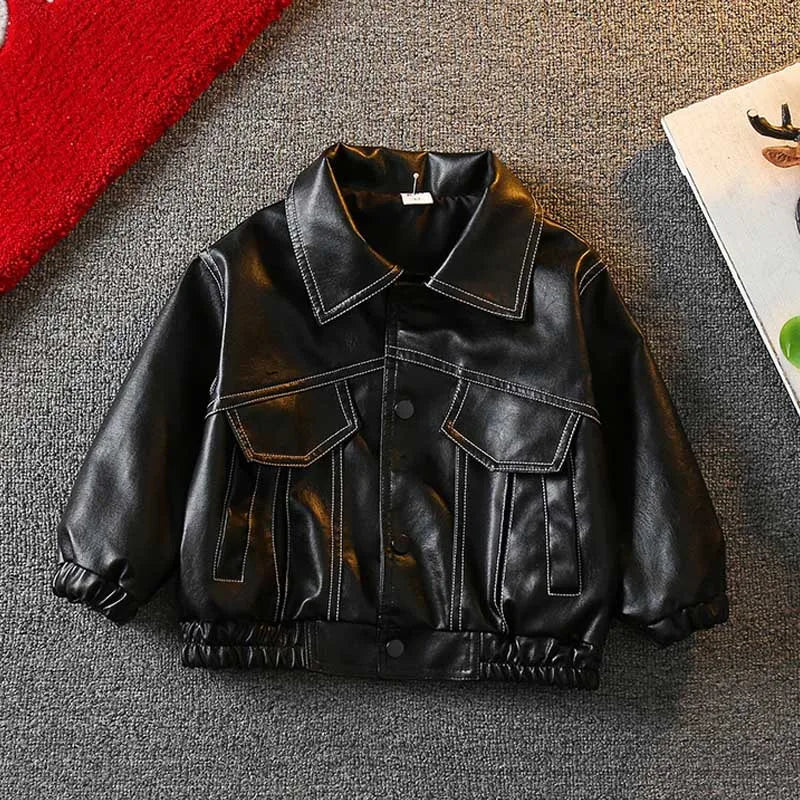 Children Leather Coat Spring Autumn Boy Jackets Baby Kids Casual Outerwear 2-8 Years Old