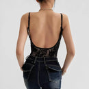 Lace With Lining Backless Spaghetti Strap Bodysuit Woman Sling Tight Short Jumpsuit Slim fit Rompers Playsuits