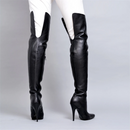 Black Open Over-the-Knee Boots Pointed Toe Stiletto Sexy Leather Boots Side Zipper Modern Boots Custom Multicolor Handmade Boots