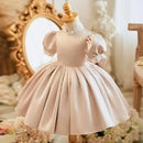 Children's Princess Ball Gown Bow Pearls Puff Sleeve Design Wedding Birthday Baptism Party Girls Dresses