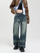 Jeans Women Blue Loose Fit Casual Low Waist Straight Wide Leg Pants Boyfriend Trousers