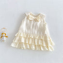Girls' Solid Color Cake Skirt Summer Baby Doll Neck Dress Children's Bow Skirt