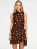 Sleeveless Polka Dot Dress For Woman Mesh Mini Dress Elegant Irregular Dresses