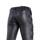 Men Leather Straight Pants Male Slim Splicing Pencil Trousers