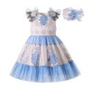 Cute Outfits For Kids Tulle Party Flower Girl Elegant Birthday Dresses With Matching Headband Children Clothes