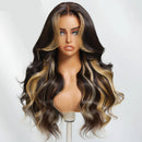 Butterscotch Highlights Brown Loose Wave Human Hair Glueless Wig with Face Framing Layers