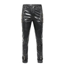Men Leather Pants Glossy Night Club Dance Pants Faux Leather Motorcycle Trouser