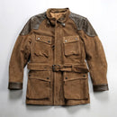 Brown jacket with leather accents on a light gray background, Obroi