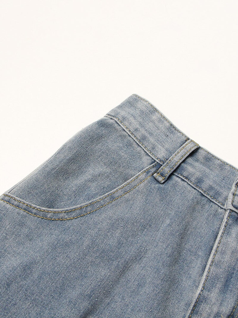 Women Denim Pants Multi Pocket Straight Jeans High Waist Loose Casual Long Denim Trousers Spring Autumn