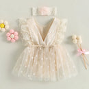 Infant Baby Girl Summer Clothes Set Lace Floral Sleeveless Strap Ruffled Romper Dress with Bow Headband Jumpsuit Outfit