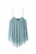 Women Hem Pleated Camis Tops Thin Straps Female Chic Lady Tops