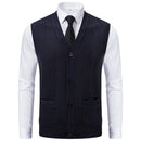 Men's V-Neck Knit Vest, Slim Fit Sleeveless Sweater Waistcoat, Solid Color Smart Casual Pullover for Fall and Winter