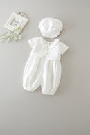 Baby Boy Summer Romper with Matching Hat Formal Suit Baptism Outfit Christening Jumpsuit