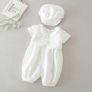 Baby Boy Summer Romper with Matching Hat Formal Suit Baptism Outfit Christening Jumpsuit