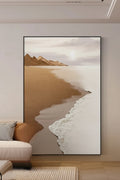 Beach scene painting in a modern living room setting, Obroi