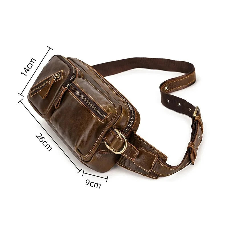 Leather chest bag crossbody bag leather waist pack men's casual chest bag