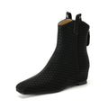 Winter Women Ankle Boots Wedge  Woven Square Toe Leather Shoes Autumn Short Boots