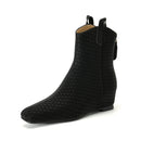 Winter Women Ankle Boots Wedge  Woven Square Toe Leather Shoes Autumn Short Boots