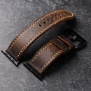Vintage Style Titanium For Apple Watch  Leather Strap Thickened Soft Men's Bracelet