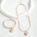 Minimalist Women's Jewelry 4mm Natural Stone Beaded Short Necklace Heart Pendant 8mm Stretch Bracelet