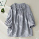 Summer Solid  Linen Brief Blouse Shirt Button Elegant Ladies Women Casual Loose Tops