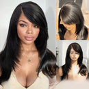 20 Inch Layered Yaki Straight Human Hair Wig with Bangs Glueless 7x5 Lace Closure Wig