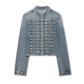Denim jacket with button details on a white background, Obroi