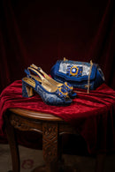 Luxury Rhinestone Taro Royal Blue Open Toe High Heel Shoe And Bag Set for Women - Perfect for Parties Wedding